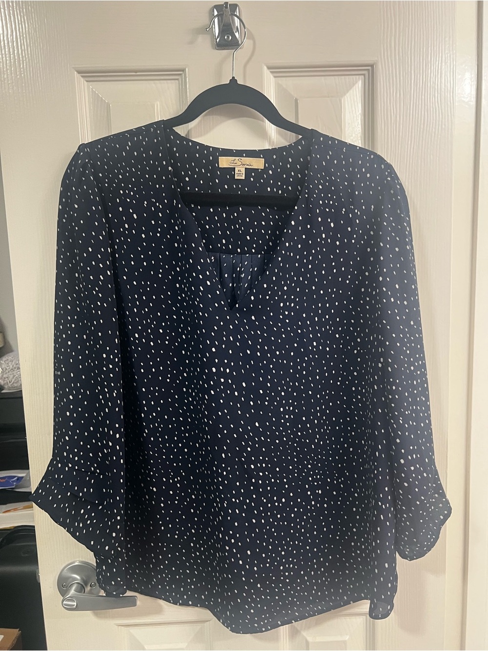 Navy Blouse with White Dot Print